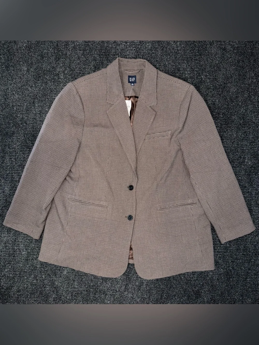 GAP NWT Houndstooth Blazer Jacket Mens XL Brown Poly Blend Classic Fit 2 Button